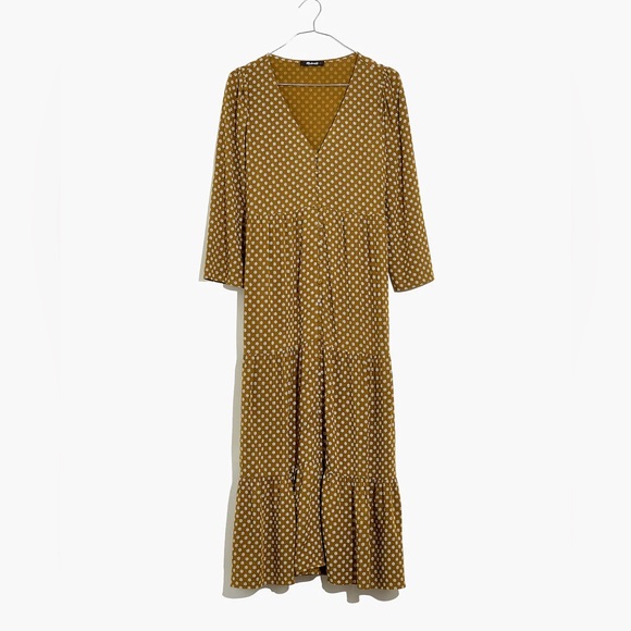 Madewell Dresses & Skirts - Madewell 10 olive daisy print tiered midi dress long sleeve midi  v-neck